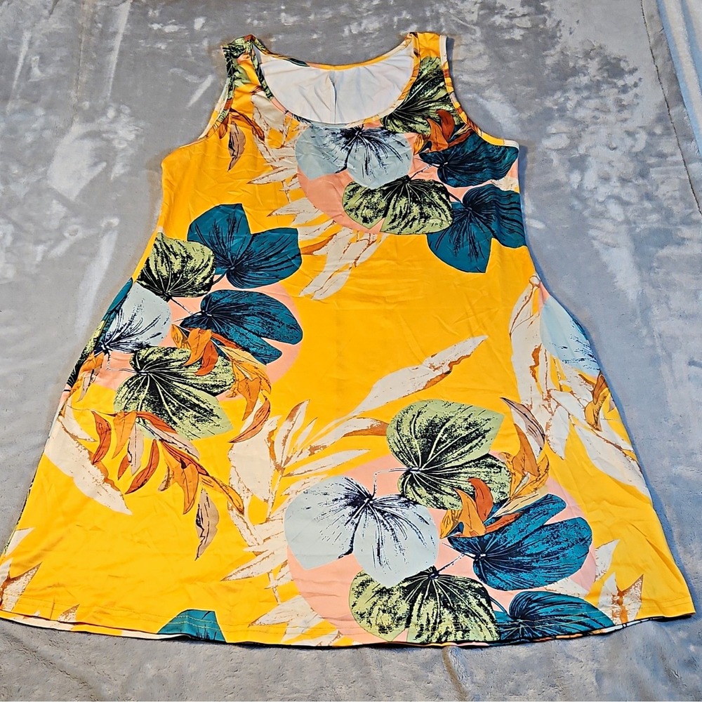 Womens Shift Dress Sleeveless Round Neck Pullover Knit Stretch Floral XL